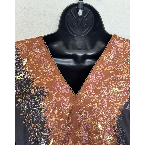 Vintage Retro Silk Beaded V-Neck Top Tunic Boho Witchy Fairy Goth Festival - Picture 7 of 12